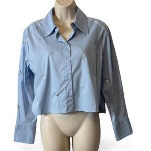 A New Day Blue Rhinestone Embellished Button Up Shirt